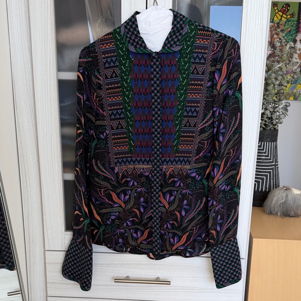 Saloni Silk Multicolor Patterned Long-Sleeve Blou… - image 1